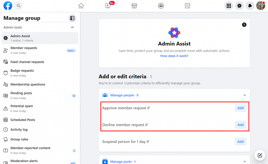 Facebook Group Admin Assist on managing member requests