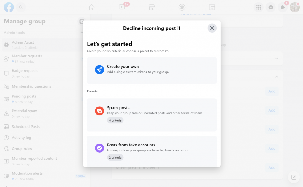 Facebook Group Admin Assist - criteria for post approval