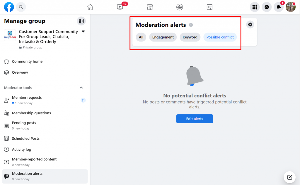 Types of Facebook Group Moderation Alerts