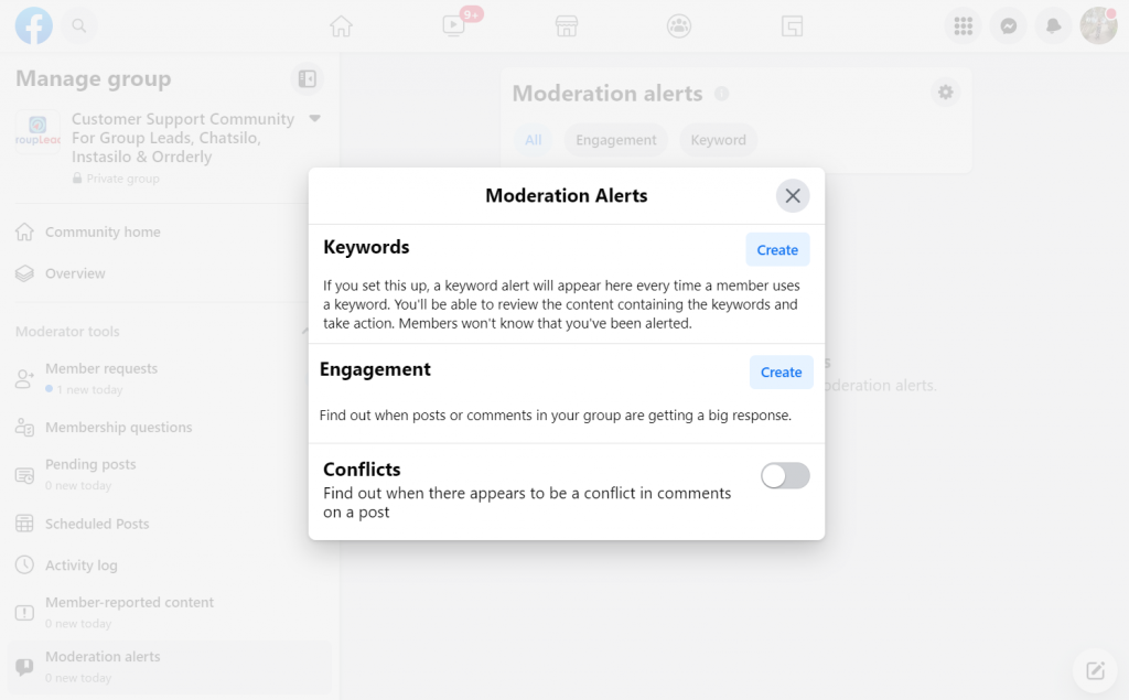 Facebook Group Moderation Alerts