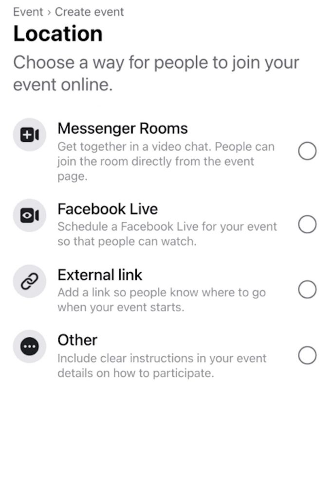 Facebook Group Events - Choosing the event location
