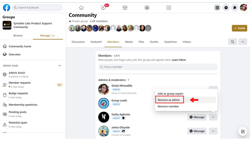 Click remove as admin - How to remove an admin from a Facebook Group