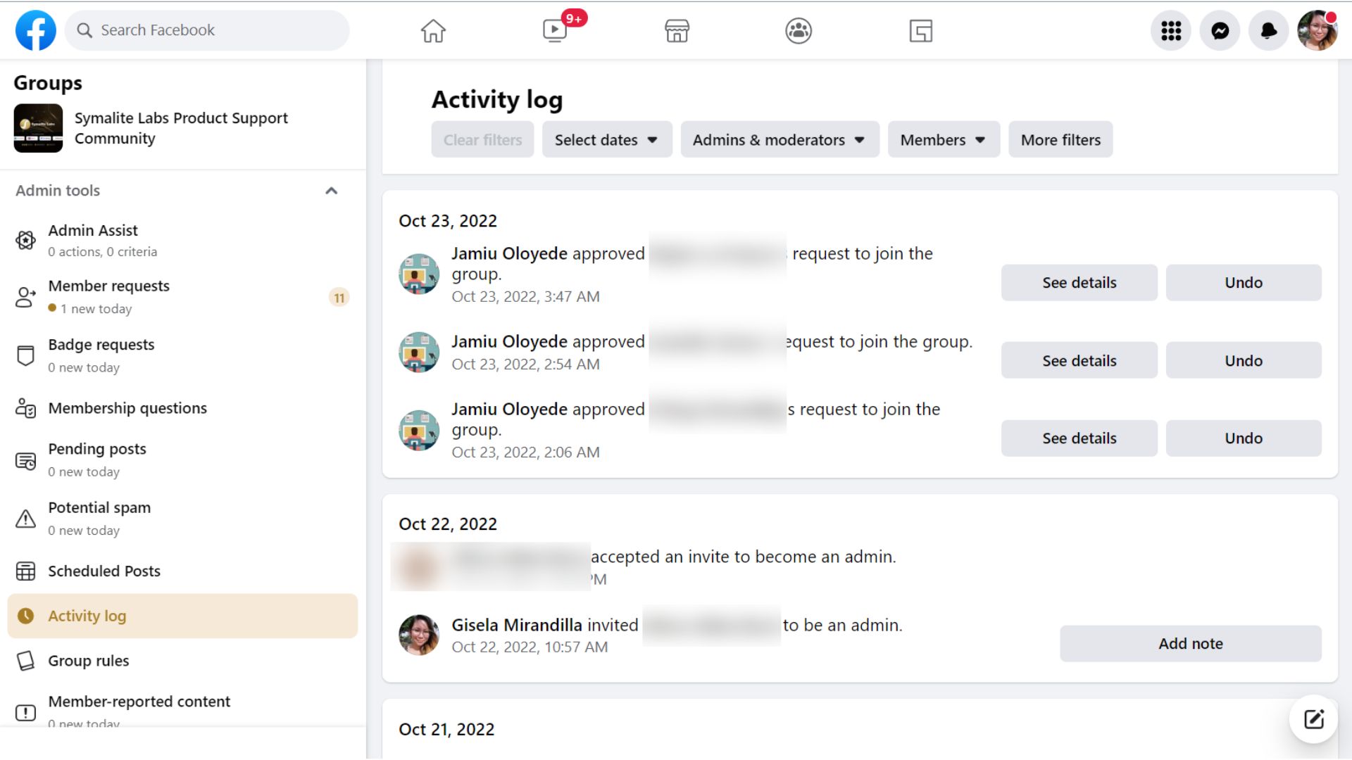 facebook report to group admin