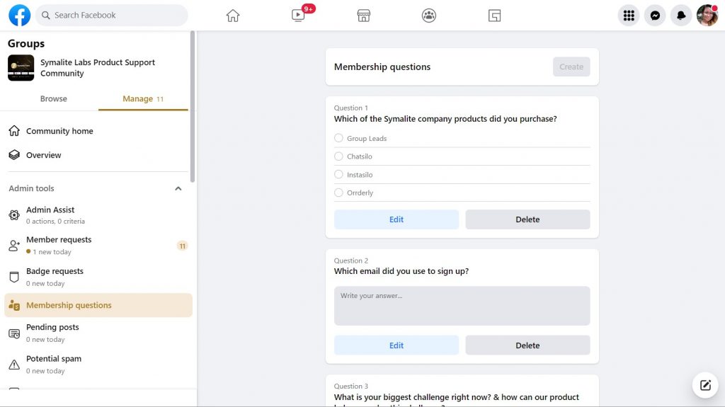 Membership questions - Facebook group admin tools