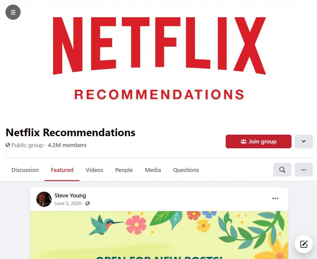 Netflix Recommendations - Largest Facebook groups 