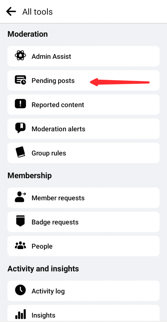 Pending posts on mobile - Facebook group admin tools