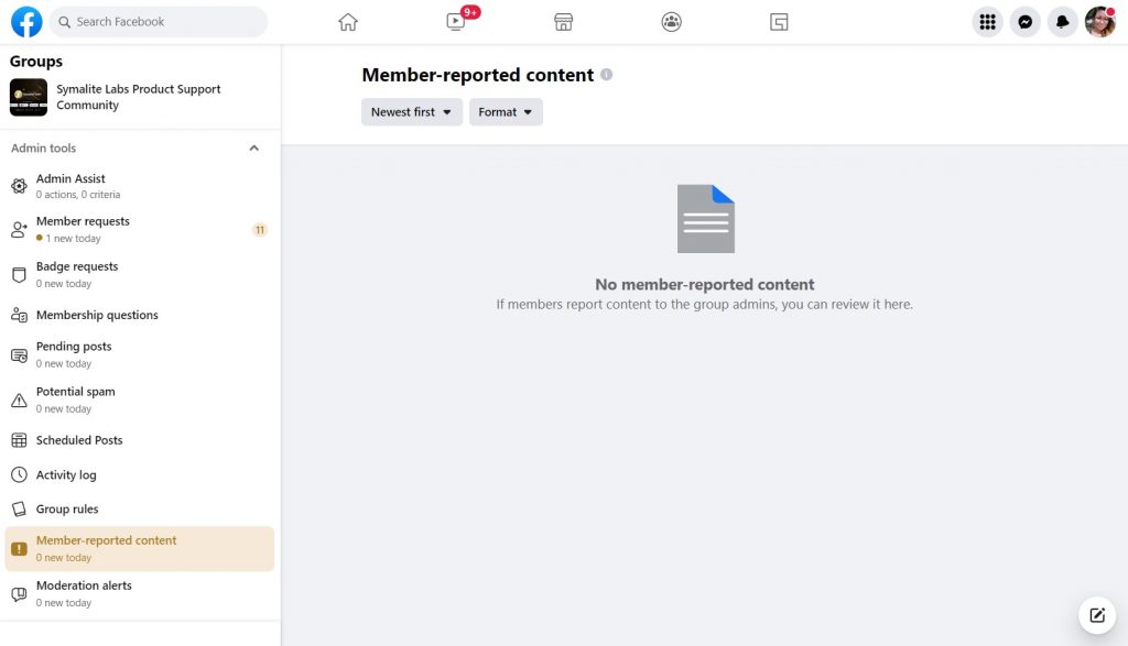Reported content on Desktop - Facebook group admin tools