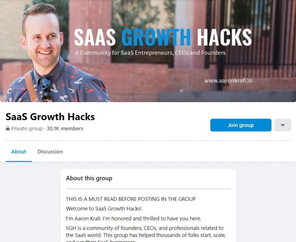 SaaS Growth Hacks by Aaron Krall - Best Facebook groups 