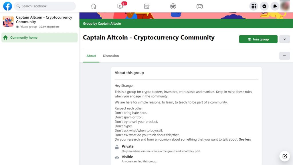 cryptocurrency group facebook