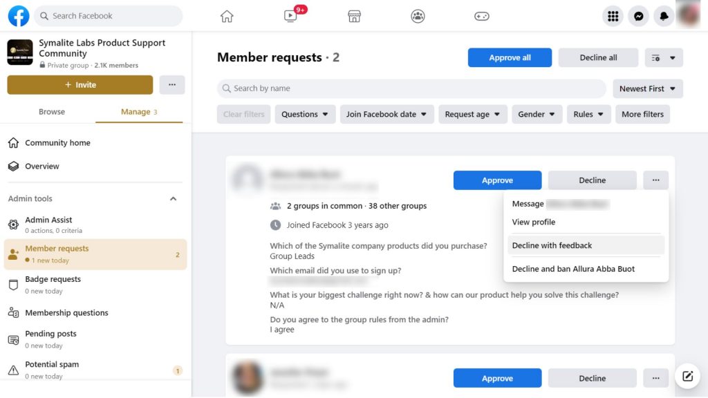 How to decline member requests and send feedback - Facebook Group Decline with Feedback Feature