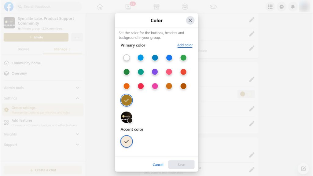Choosing a color - Facebook group settings