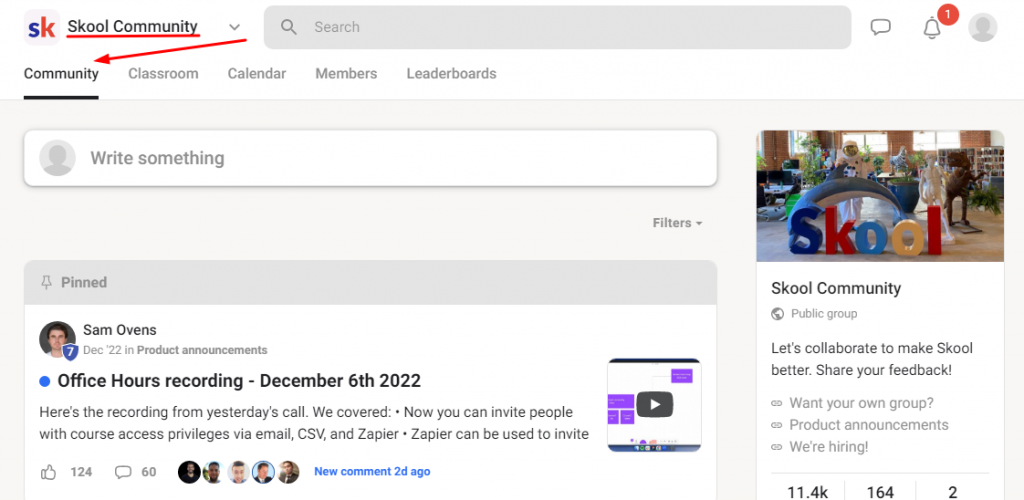 Community feature - skool.com review
