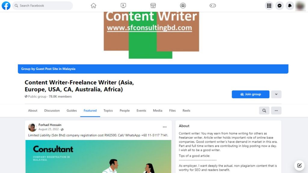 Content Writer-Freelance Writer (Asia, Europe, USA, CA, Australia, Africa) - Best Facebook Groups for Content Writers