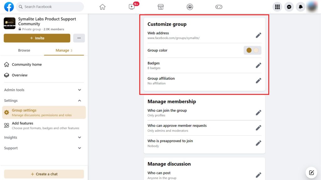 Customize Group - Facebook group settings