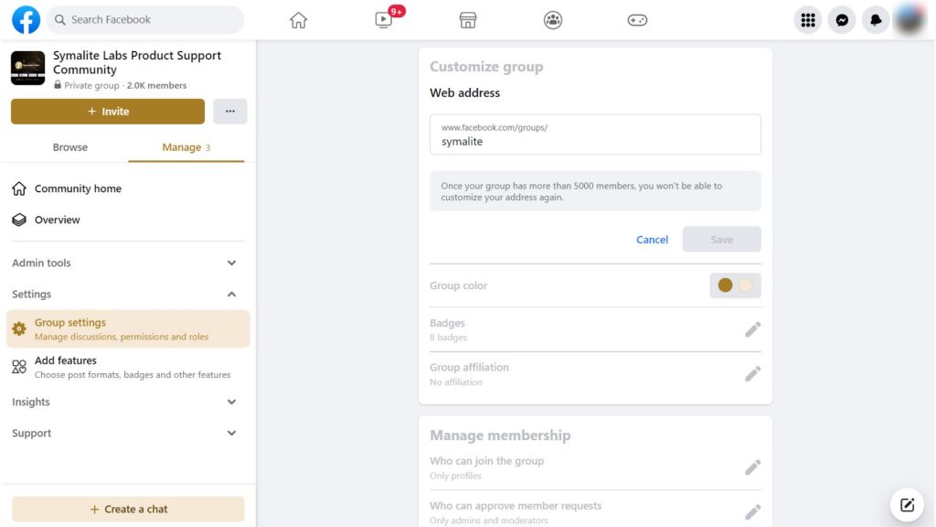 Customize your web address - Facebook group settings