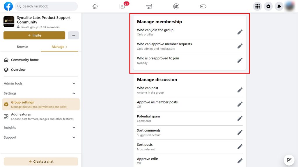 Manage Membership - Facebook group settings