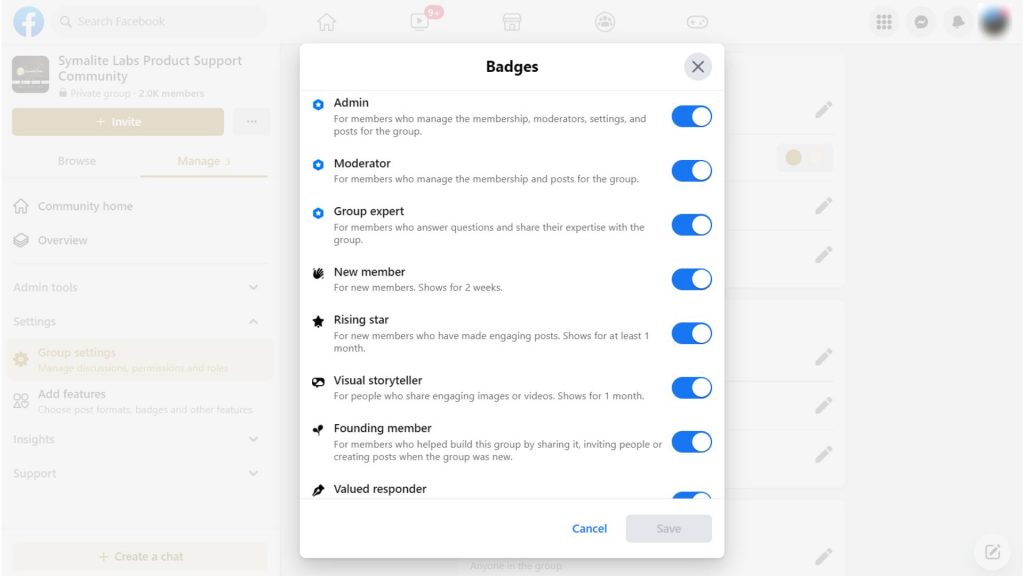 Member badges - Facebook group settings