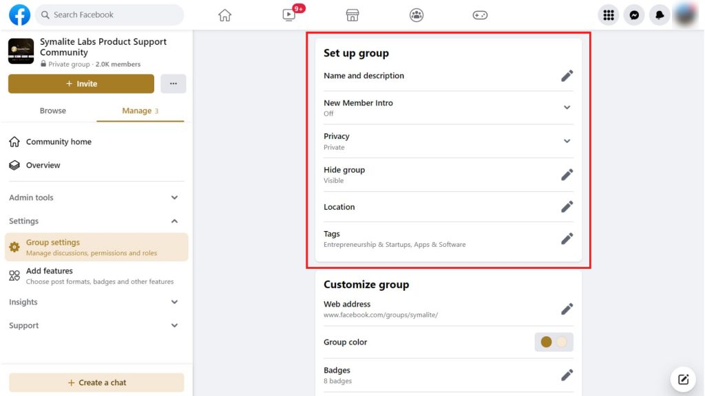 Set Up Group - Facebook group settings