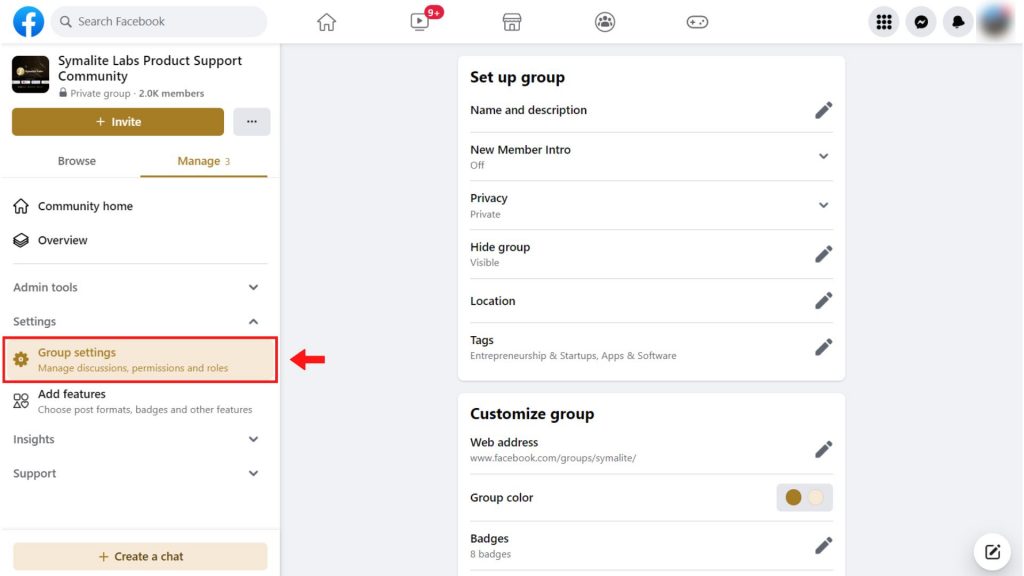 Where can I find my group settings - Facebook group settings